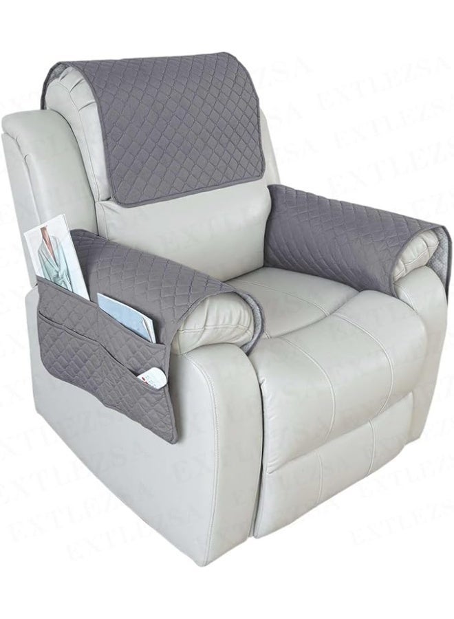 غطاءات مساند ذراع الأريكة، غطاء مسند الرأس، مقاوم للماء وغير قابل للانزلاق، مع جيب جانبي للكرسي بذراعين، الكرسي، الأريكة (رمادي، مقعد واحد (3 قطع)) - Image 1